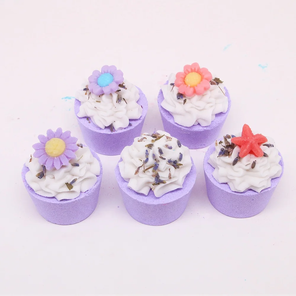 

Wholesale Natural Moisturizing Purple Baby Bath Bombs For Kids Handmade Birthday Aromatherapy Organic Cup Cake Bath Bomb, Multi color