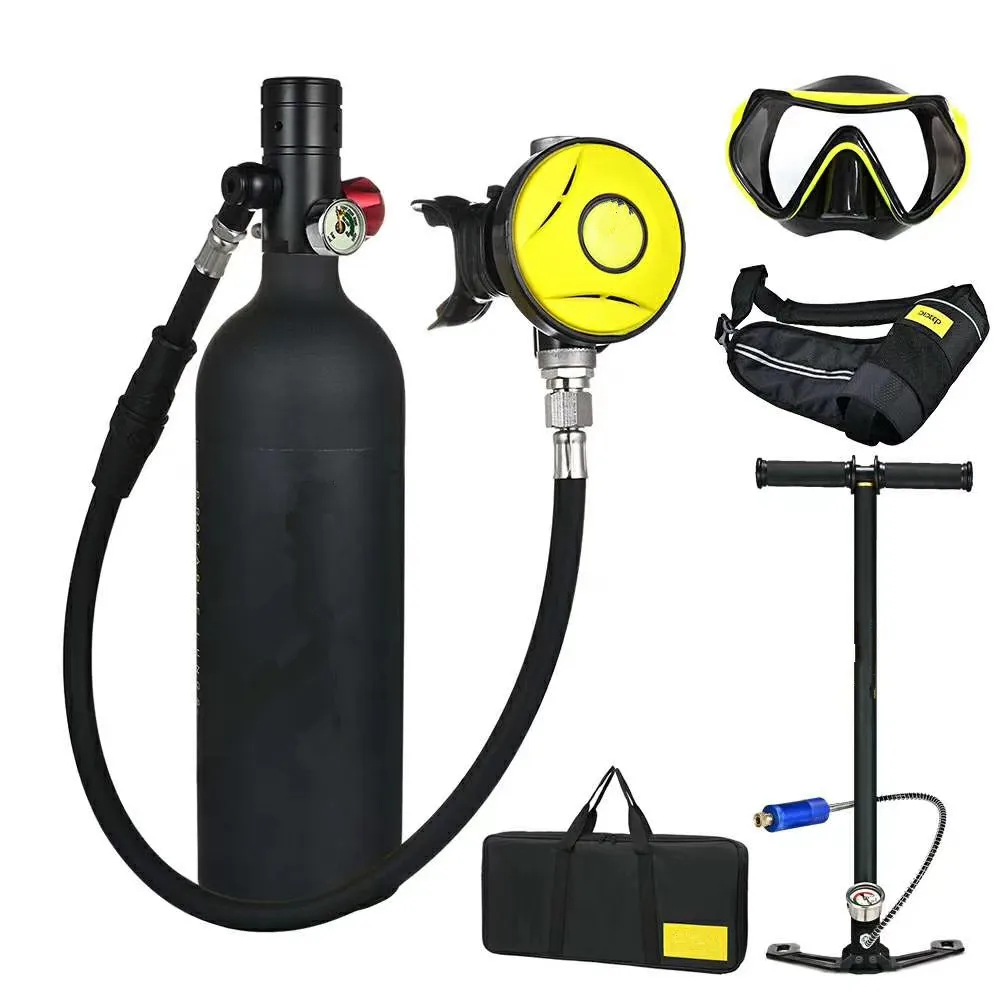 

Diving Equipment 1L scuba diving tank suiit with handpump glasses, Black/yellow