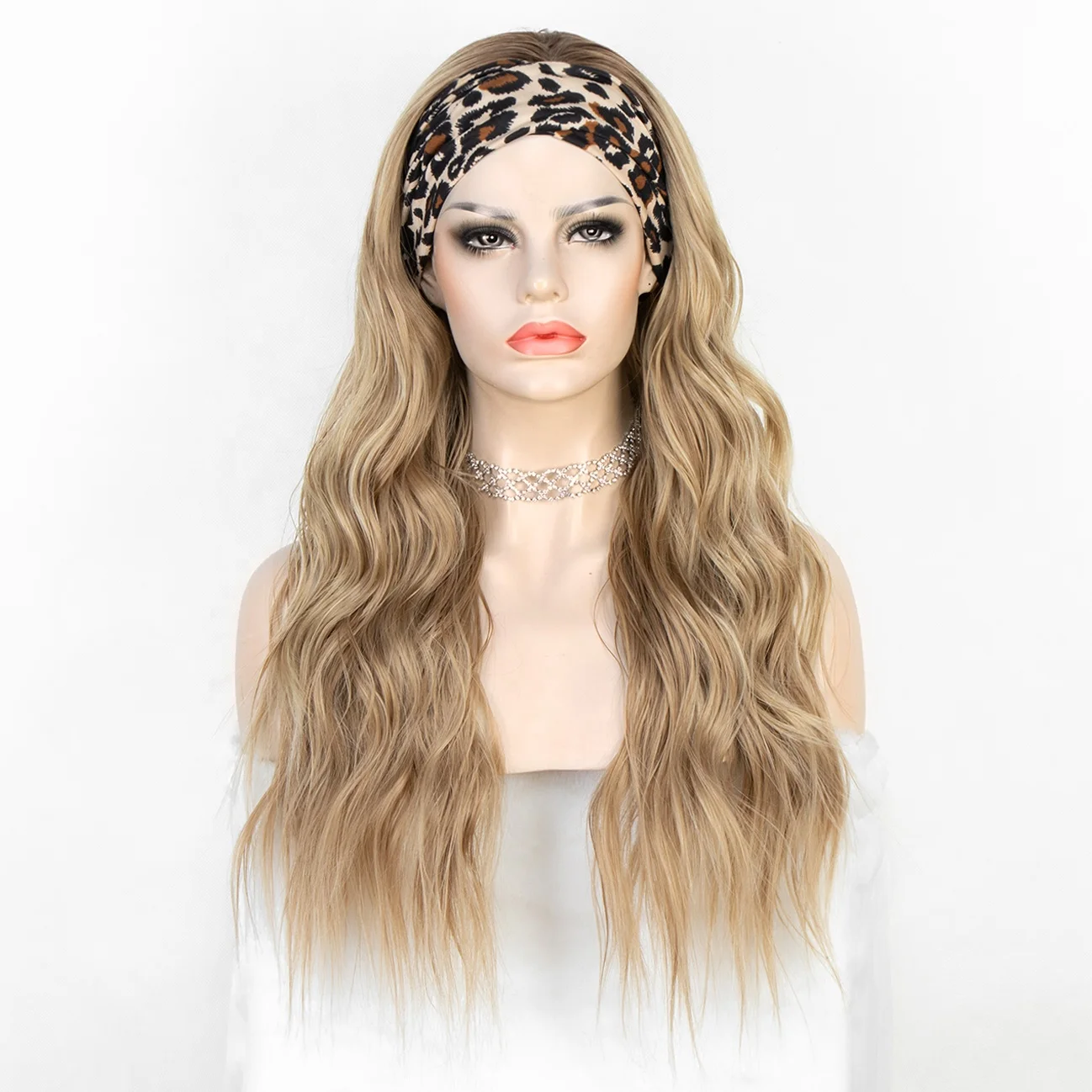 

Aliblisswig Ombre Blonde Highlight 24" Long Wavy Heat Resistant Headwraps Wigs High Density Glueless Synthetic Headband Wig, Black