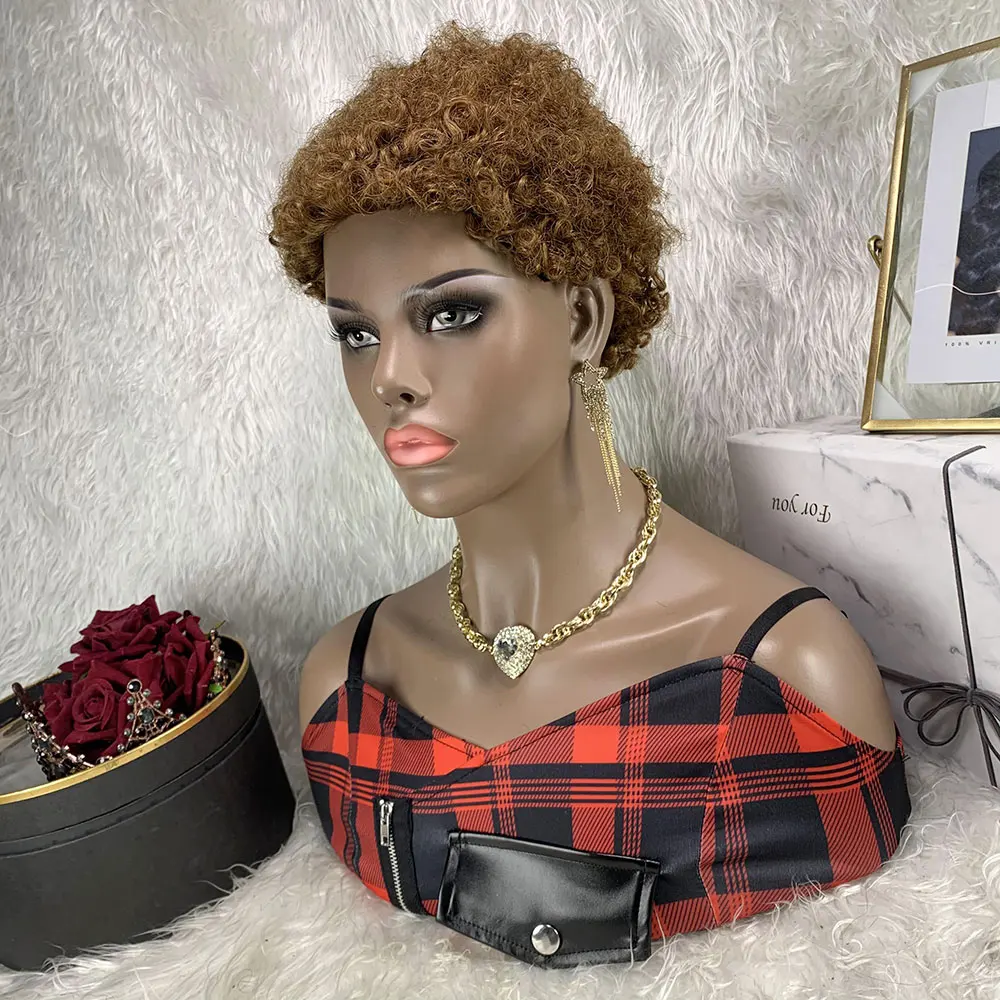 

Short Curly Pixie Cut Bob Wigs Brazilian Romance Curly Human Hair Lace Closure Wigs For African American Black Women