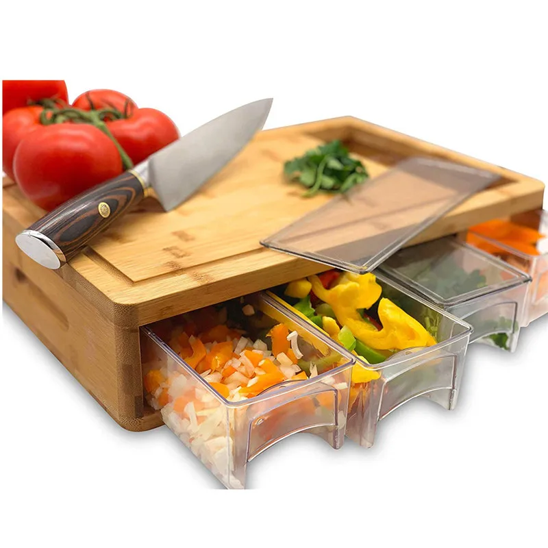High Quality Bamboo Cutting Board With Containers And Lids - Buy Bamboo ...