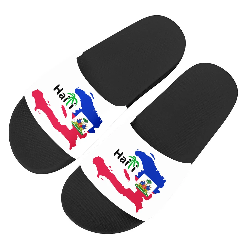 

MOQ1 Factory Wholesale Women Men's Slippers Haiti Flag Design Slides Sandals Haitian Sandals Shoes White Black Soles For Couples, Like picture shows,support custom