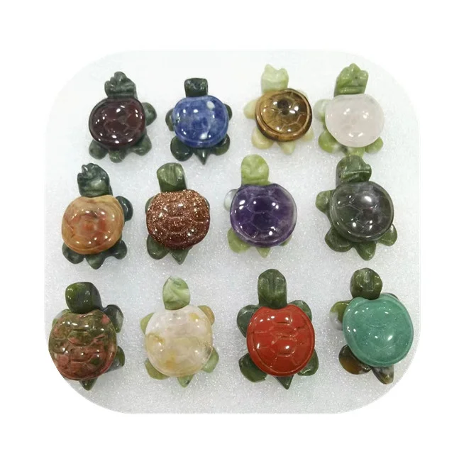 

35mm Precious Stone heal Crystal carved tortoise Crafts figurines natur mixed quartz turtles for gift