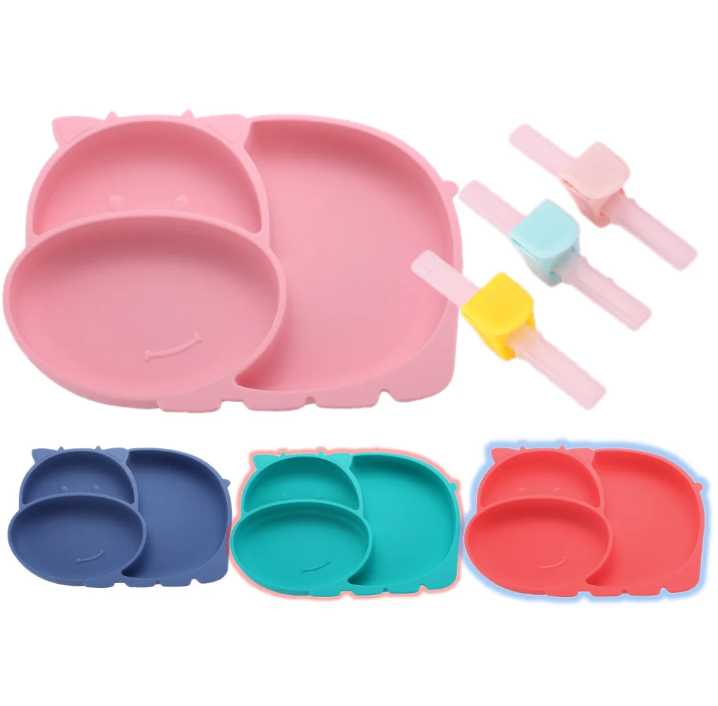 

Cow Shaped Baby Silicone Feeding Plate Sets For Bebe Dinnerware