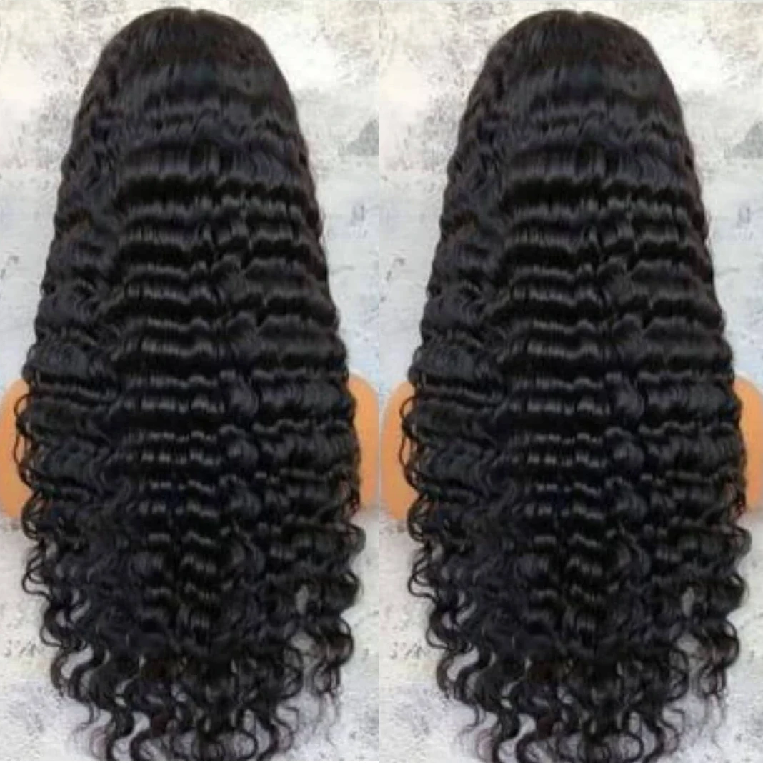 

Wholesale Closure Deep Wave Human Hair Wig Long Raw Curly Brazilian Hair HD Transparent Lace Frontal Wig For Black Women