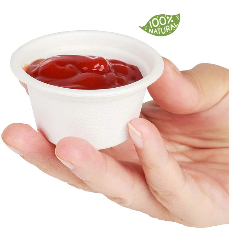 

Disposable 1/2/4 OZ Bagasse Sauce Pot Bowl Biodegradable Sugarcane Cup