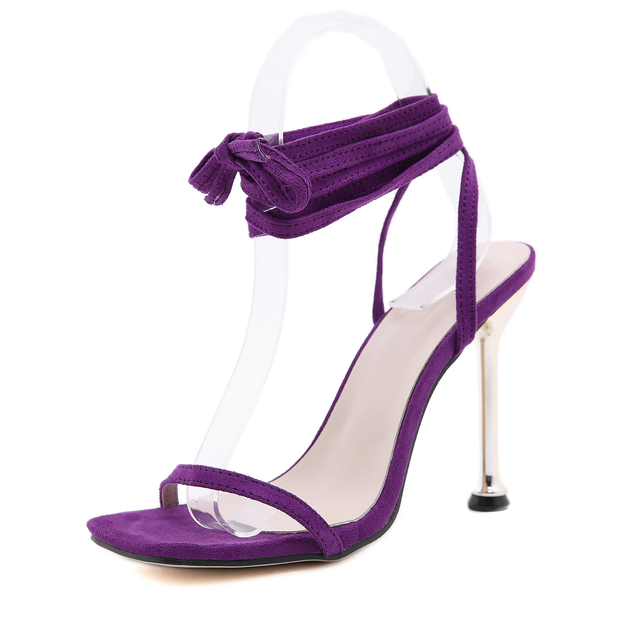

Purple Estilo De Tacones Square Toe Thong Pink Sandals Ankle Lace up Strap Heels for Ladies, Purple, black