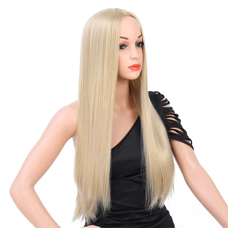 

Qingdao Razer Hair 24 Inch Long Blonde Color Straight Hair Heat Resistant Synthetic Hair Lace Front Wig DHL Top Western Swiss, Pic showed