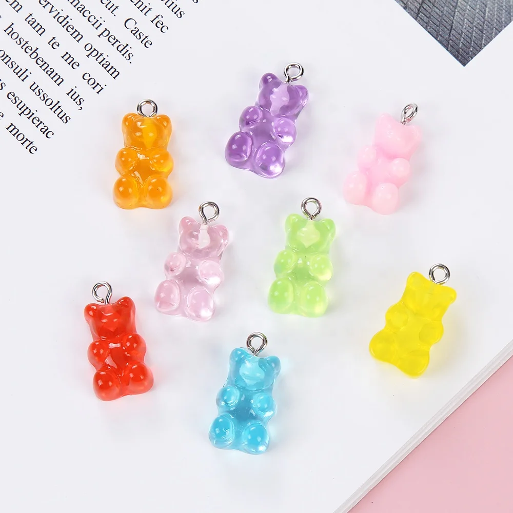 

Kawaii Cute Candy Color Bear Jelly Color Small Bear Charm Necklace Earrings Accessories Charms For DIY Jewelry Making, Picture