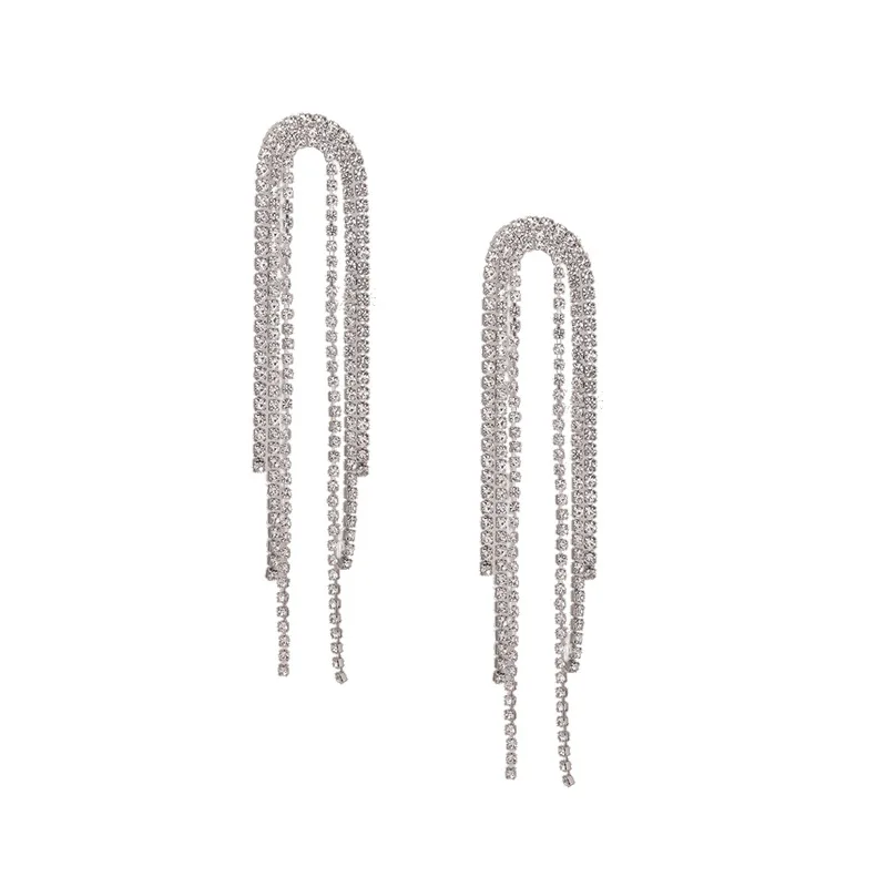 LYE5025 2023 Exaggeration Long Earrings Fashion Tassel Crystal Drop Earrings Geometric Full Rhinestone Earrings