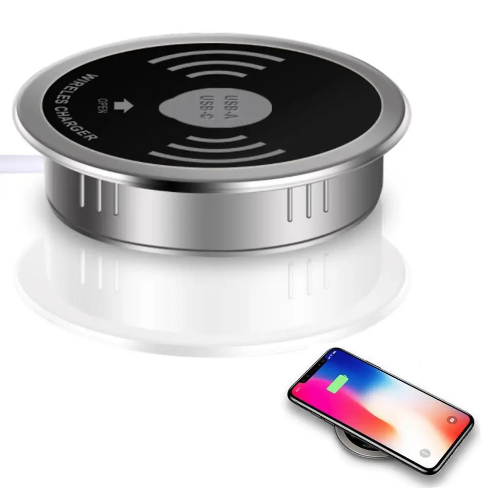 

Desktop Wireless Charger USB-A Type-C Quick Charger 3.0 Embedded Surface Waterproof Qi Wireless Fast Charger, Black or customized color