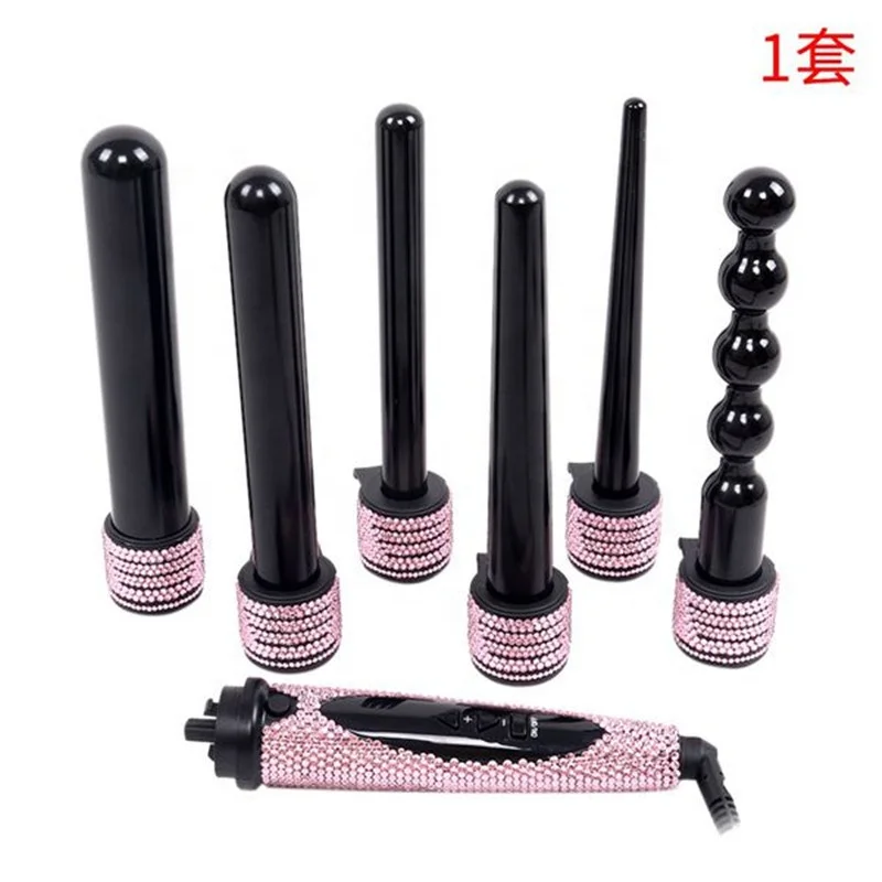 

factory custom Rhinestone 6 In 1 Hair Curler Set Interchangeable Curling Iron, Customized