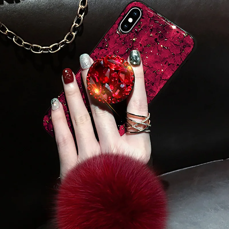 

Luxury Soft Fur Ball Strap Phone case For iPhone 12ProMax 12Pro 12mini 12 Glitter TPU diamond Crystal holder Stand Coque