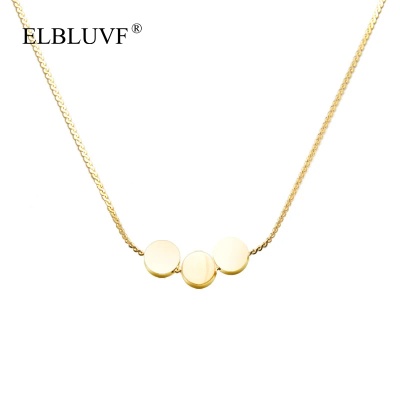 

ELBLUVF Free Shipping Simple Stainless Steel 18K Gold Rose Gold Plated Circle Geometric Necklace For Women, Rose gold/gold/silver