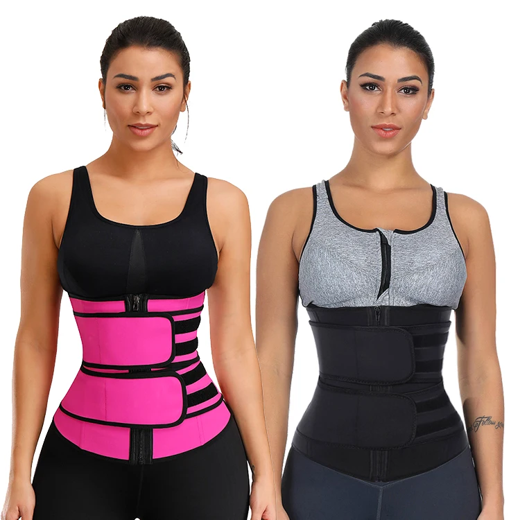

New Custom Logo  Workout Compression Latex Double Slimming Belt Women Tummy Control Waist Trainer Corset, Black and red