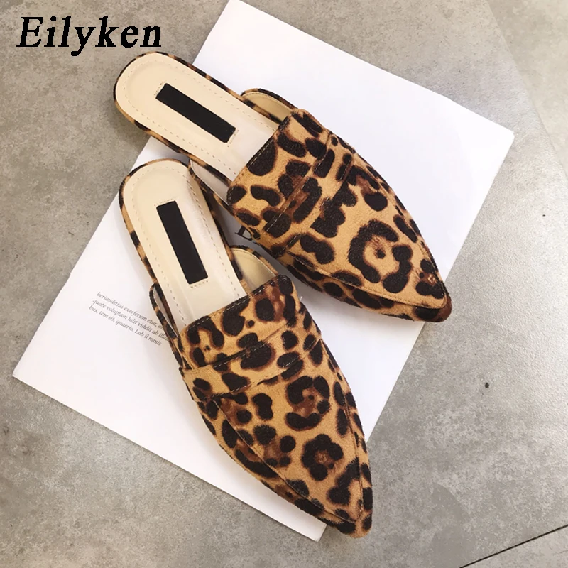 

Eilyken Designers 2021 Spring/Autumn Sexy Leopard Flocked Slides Woman Flat Shoes Slip On Loafers Mules Flip Flops 35-42
