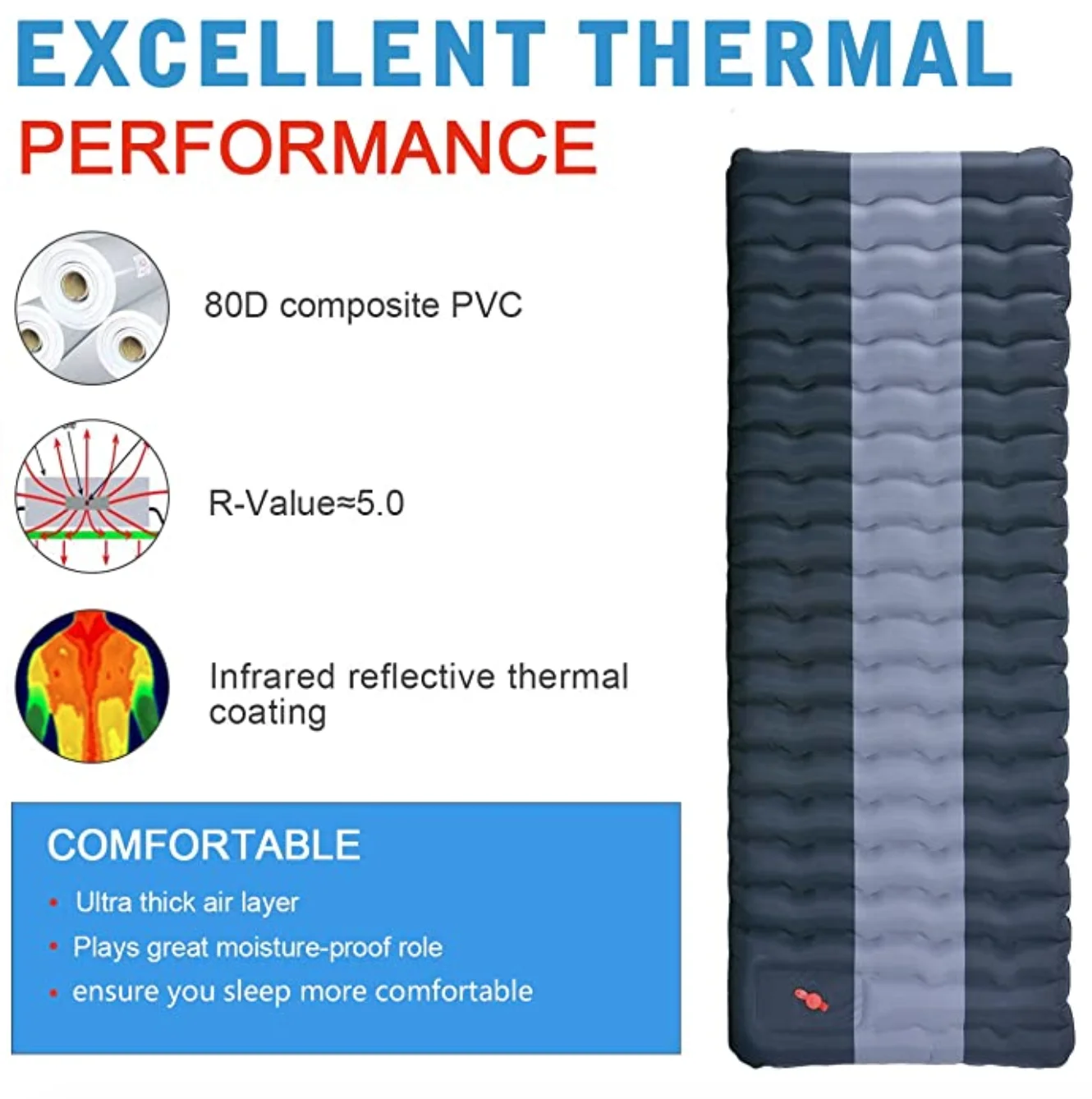 
Thick 4.7 Inch Lightweight Air Camping Mat Sleeping Pad Ultralight Waterproof PVC Inflatable Self Inflating Camping Mattress 