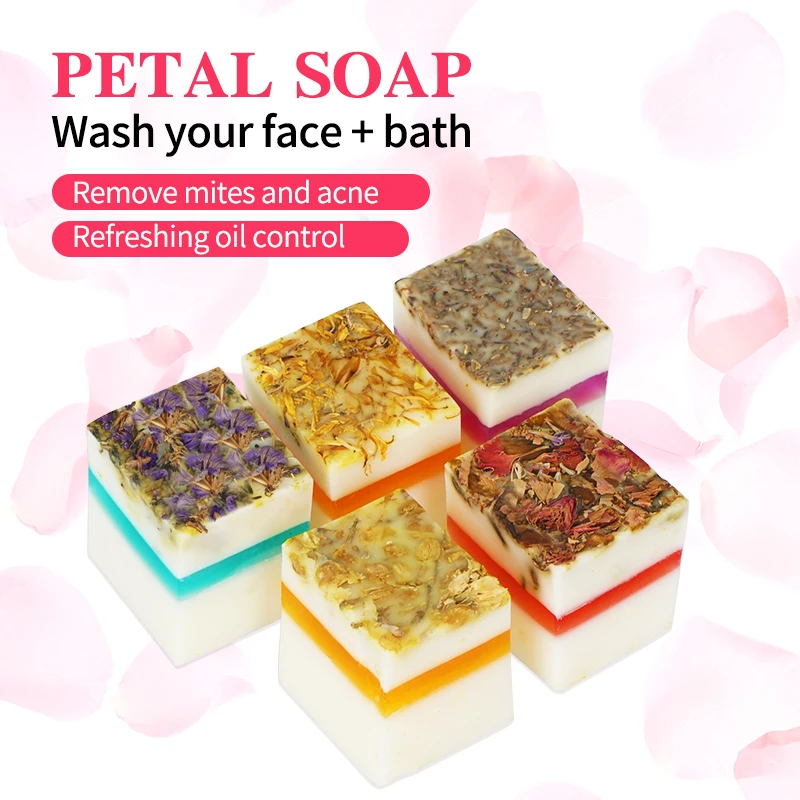 

Wholesale Natural Organic Rose Lavender Petals Soap Hand Made Face Bath Soap, Multi color