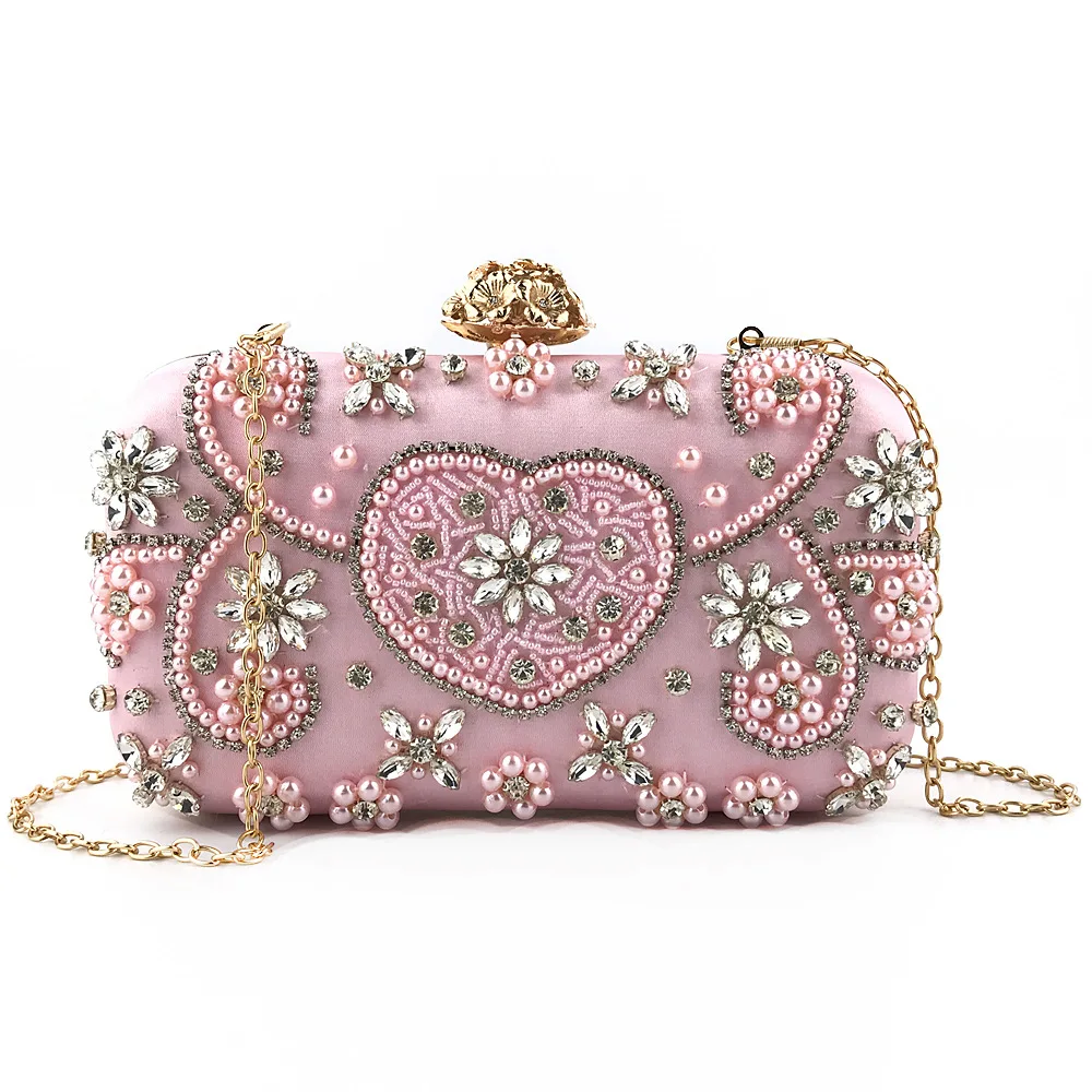 

Handmade Beaded Embroidered Diamond Shoulder Unique Evening Clutch Bags With Crystal, 3 colors