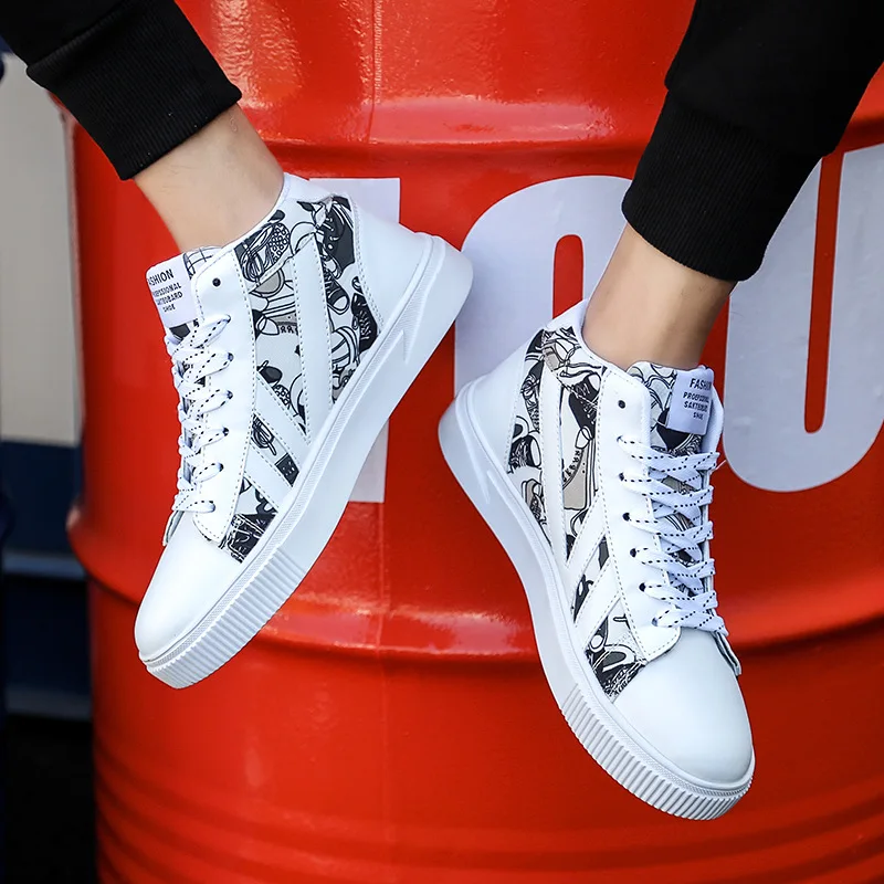 

2021 Newly Hot Selling Top Quality Canvas Material Sneakers Men's Casual Shoes Sport Graffiti Work Trendy Shoes Men, Black, brown