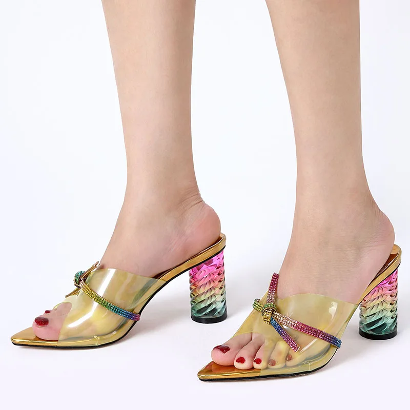 

African women fashion square high heel pointed toe slipper