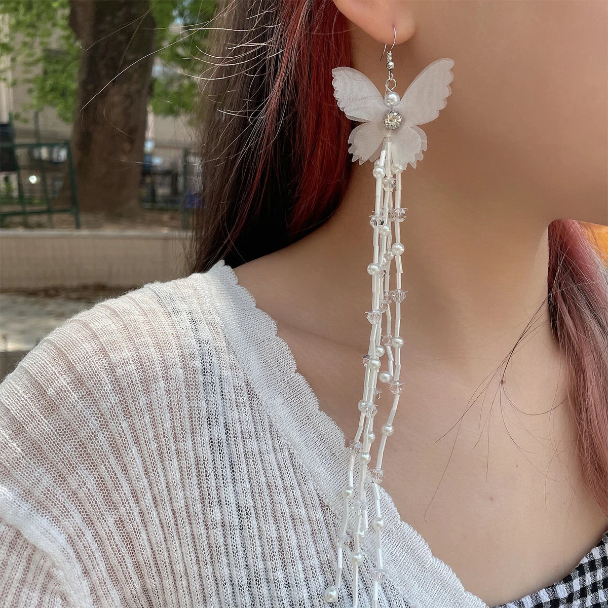 

Korean S925 Silver Needle Acrylic Earrings Designer White Butterfly Tassel Earrings Women Long Tassel Pearl Earrings Jewelry