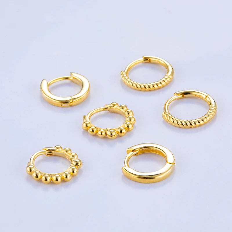 

New arrival high quality fashion jewelry 925 sterling silver huggies gold earrings for women