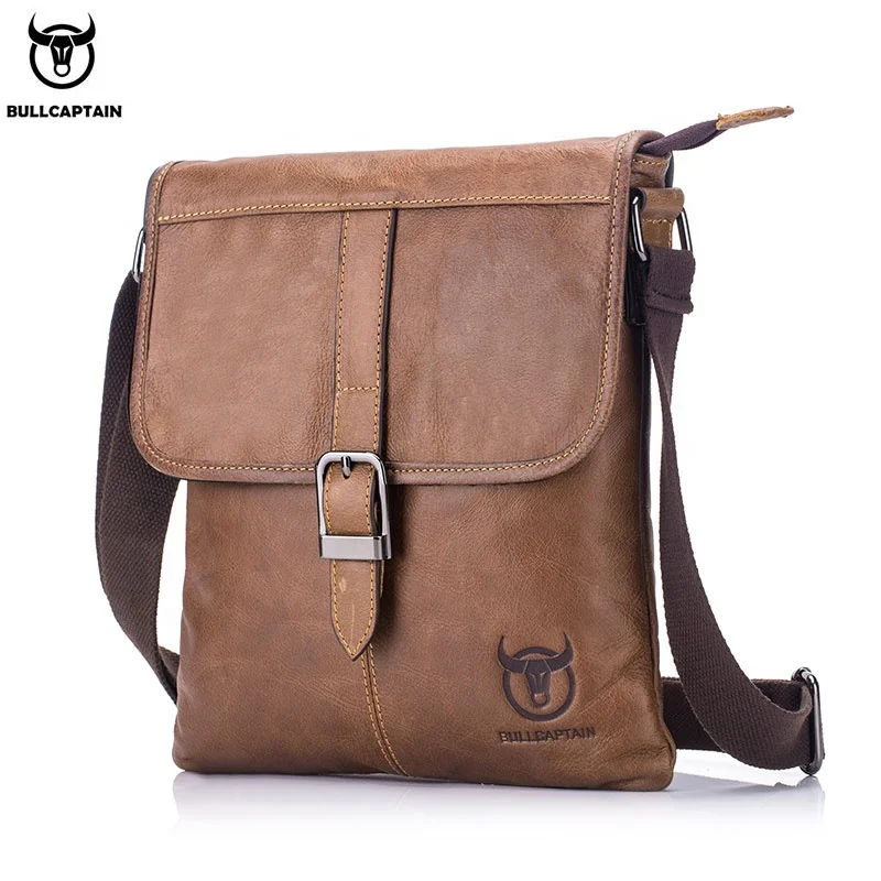 

BULLCAPTAIN men's leather messenger bag small retro messenger bag casual shoulder bag brown, Green