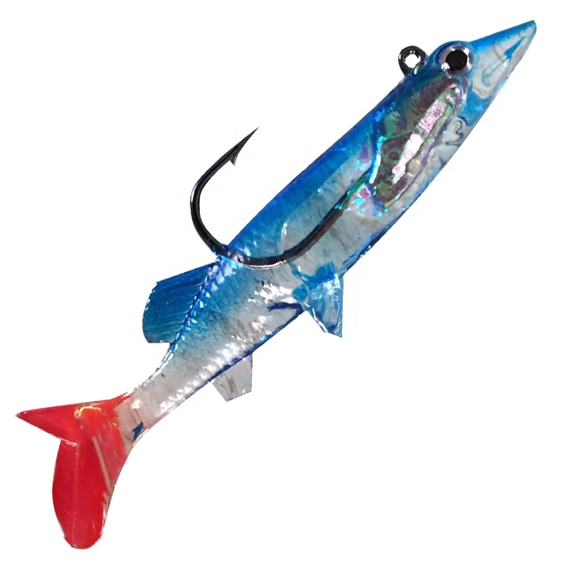 

Blue 3D Eyes 80mm 6g Lead Jig Head Soft Plastic Fish Bait Lure with Single Hook Sea Fishing soft lure