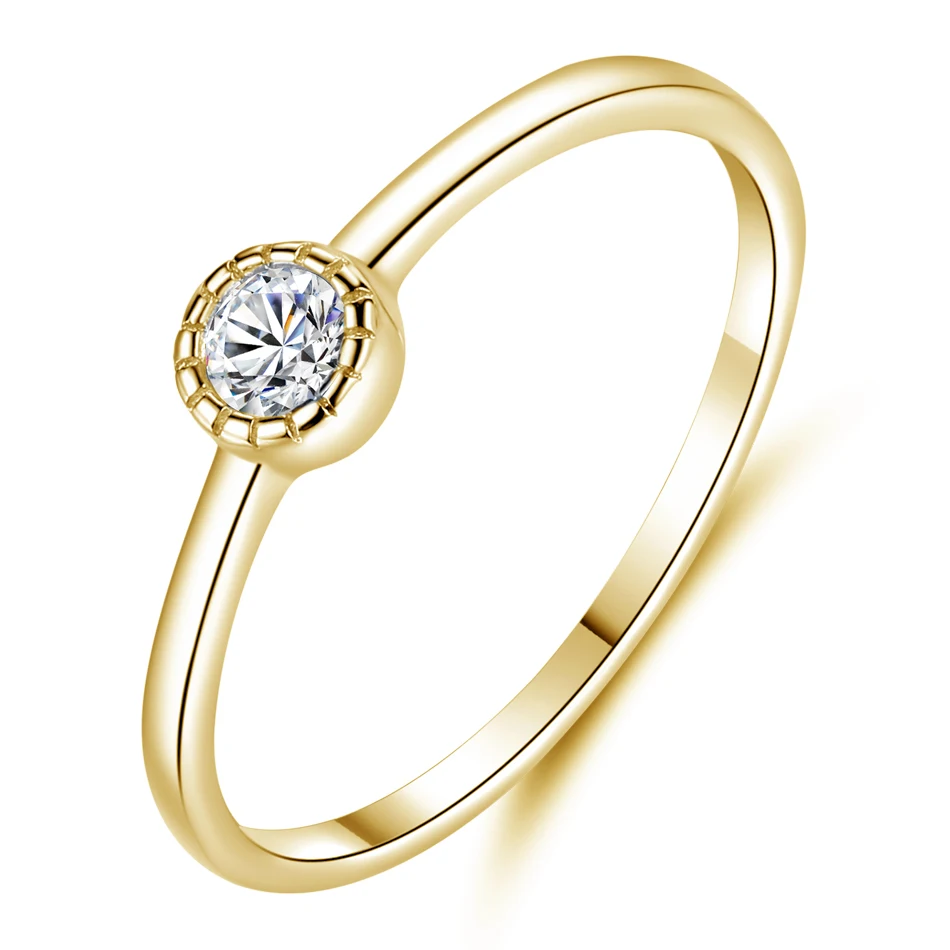 

925 Silver Ring Jewelry Wholesale 925 Sterling Silver Gold Plated Simple Cubic Zircon Engagement Ring