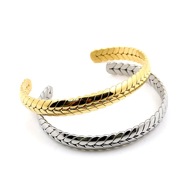 

18K Gold Stainless Steel Adjustable Braided Cuff Bangles Twisted Open Cuff Bangles Bracelets for Women