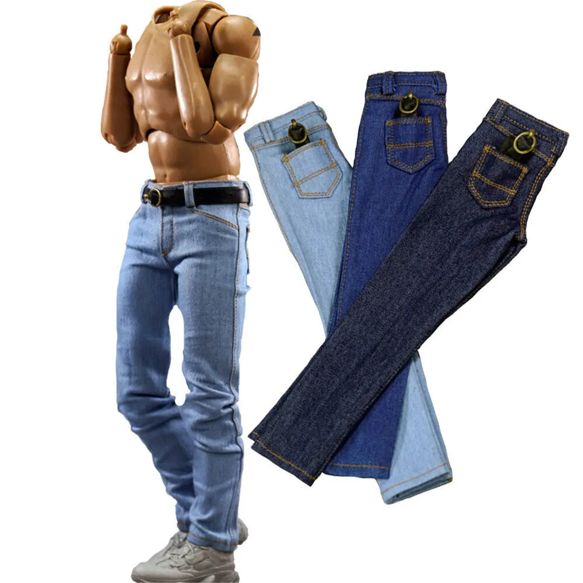 

1/6 Scale Soldier Classic Jeans & Belt Model Toy For 12'' Male Action Figure Body Accessories