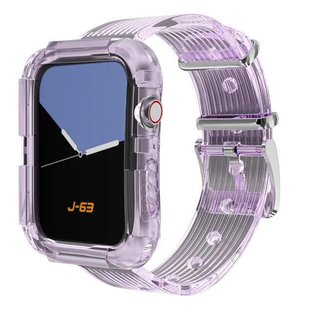 

42/44mm 38/40mm Accessories Soft Silicone Transparent Bracelet for iWatch Series 5 4 3 6 SE TPU Band For Apple Watch Case+Strap, 7 colors