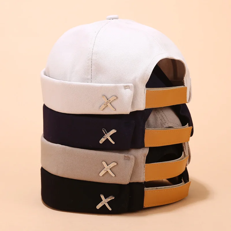 

Free shipping instock wholesale skull docker Sailor Hat custom embroidery logo fashion brimless baseball cap hat without visor