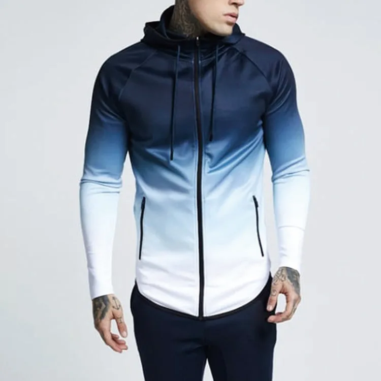2019 Europe fashionable  men hoodie foreign  gradient ramp zipper  cardigan Men's sportswear