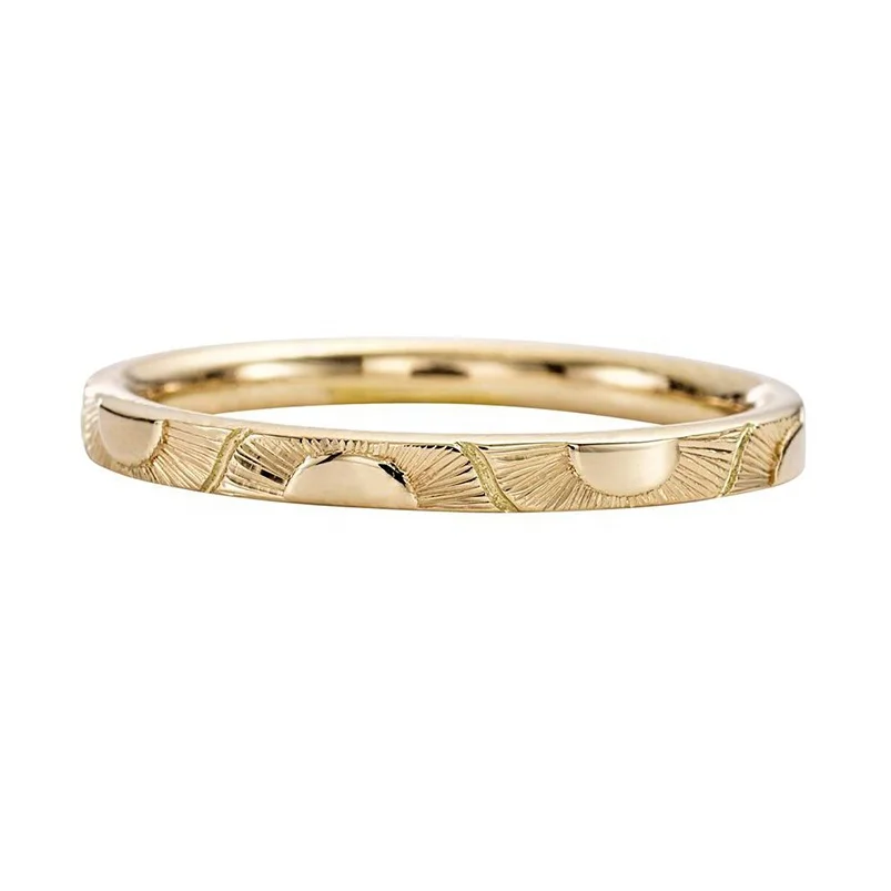 

Gemnel engraved golden sun band sunrise sunset 925 silver 18k gold rings