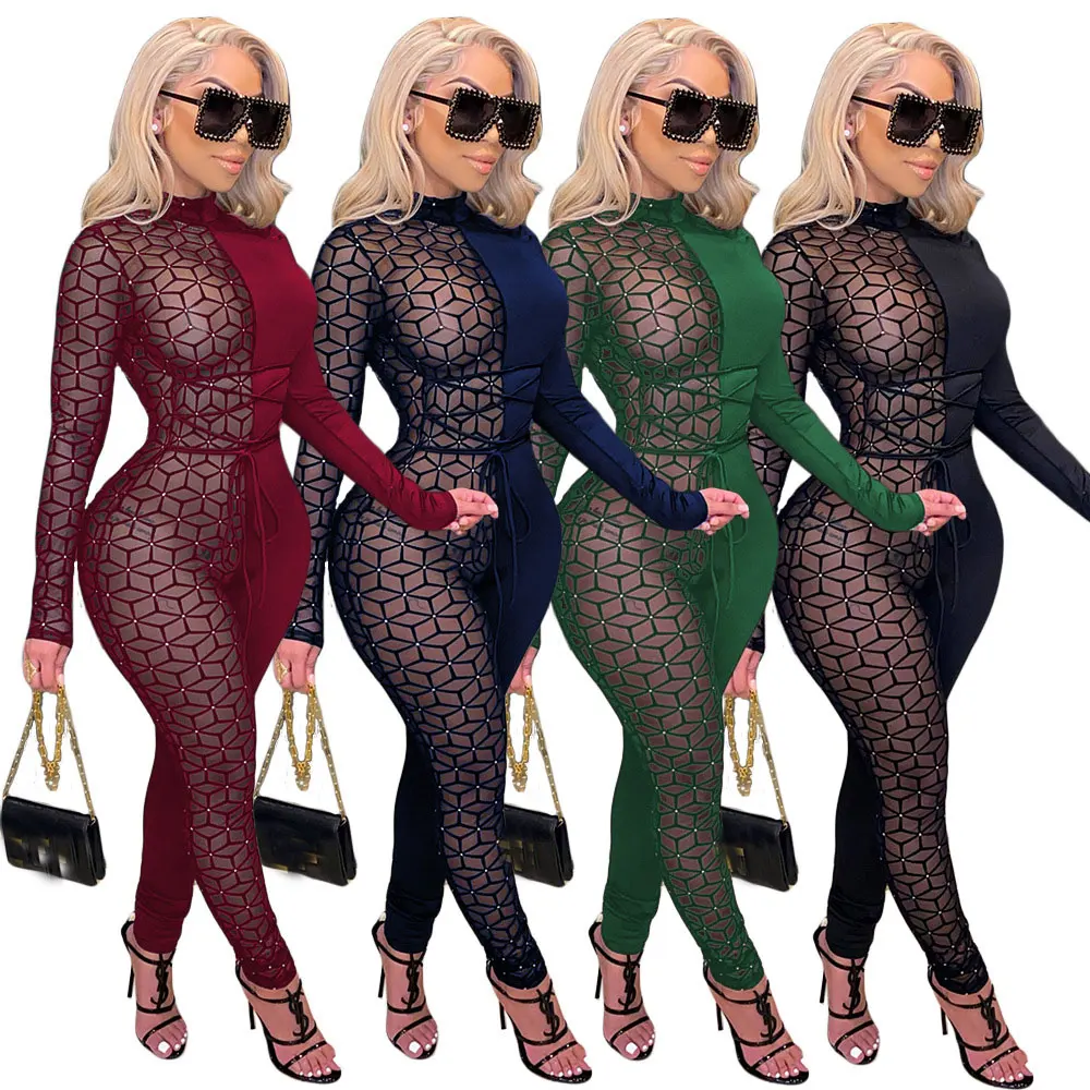 

FS3172A hot style sexy mesh club jumpsuit