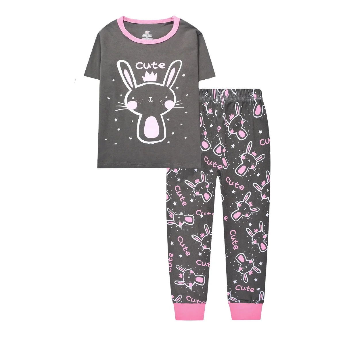 

Caluby High quality Pajama cartoon Printed cotton pajama Suit for girls 2-7 years old short sleeved home wear suit, Same picture