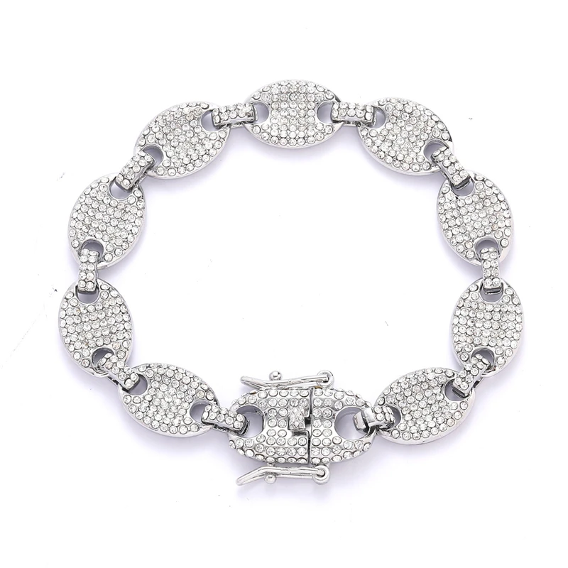 

New Design Hip Hop Bracelet 12mm Alloy Diamond Pig Nose Bracelet Accessories