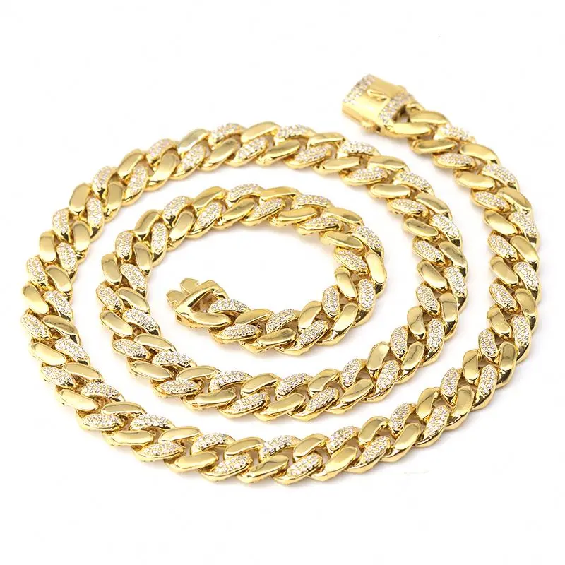 

Bling Hip-Hop Jewelry Diamond Iced Out Gold Plated Necklace Jewellery Men Curb Cuban Link Chain with Cubic Zircon, Customer request