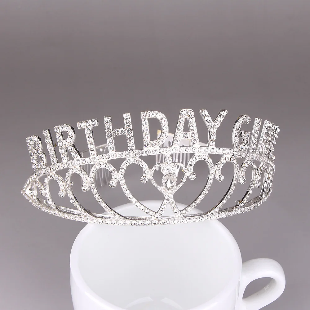 华丽的水钻生日快乐头饰精致的头带女孩皇冠与梳子婚礼新娘生日