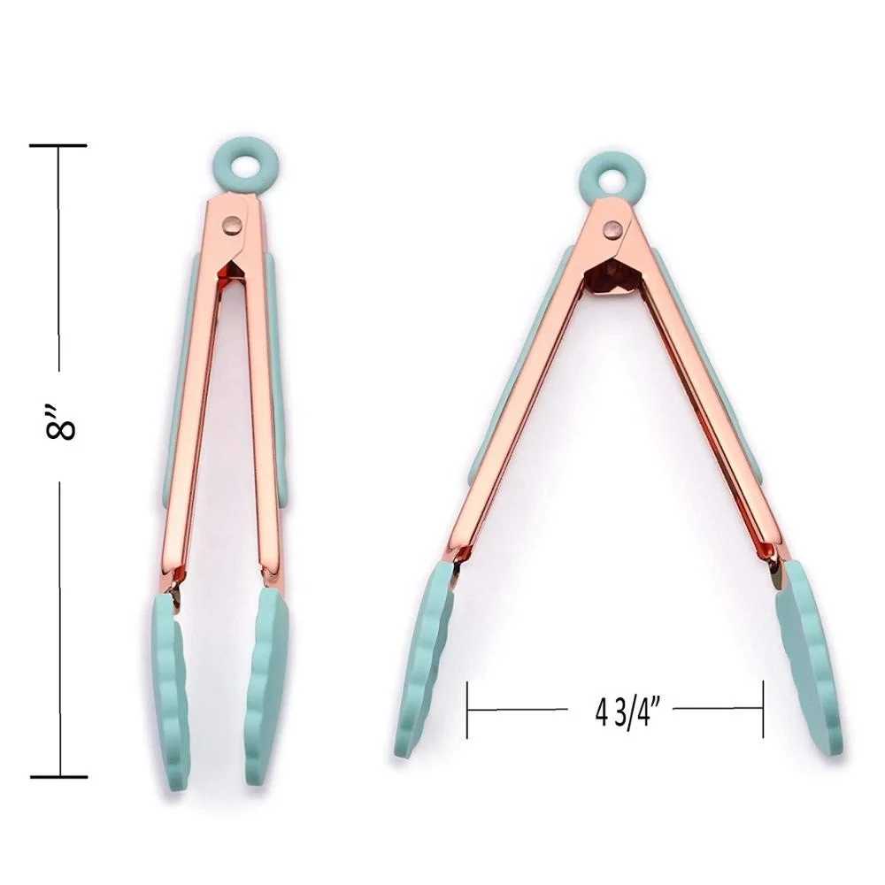 
7inch 2piece mini silicone tongs set with copper finished,food tongs,salad tongs 