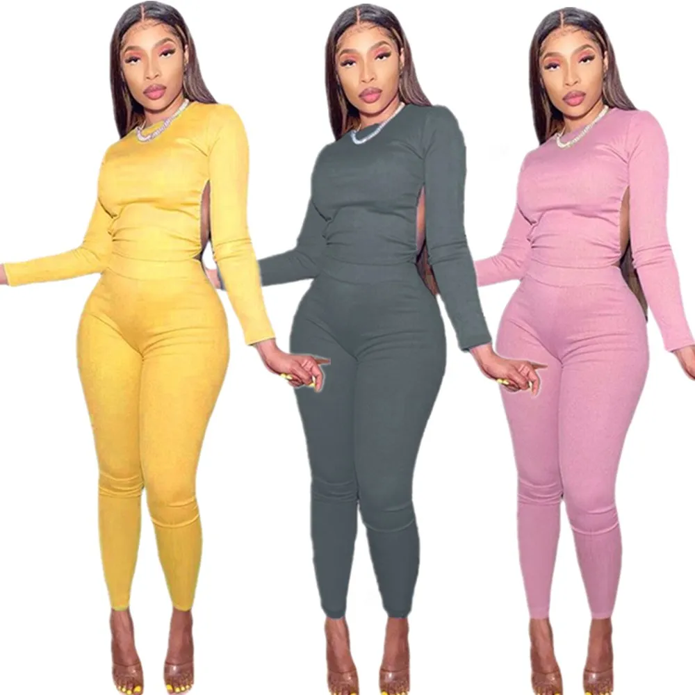 

wholesale 2021 backless sportswear ladies 2 piece set ladies jog suit set lounge wear two piece set for women