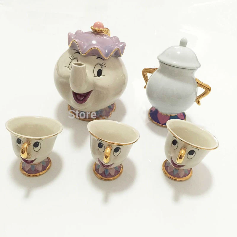 

New Kitchen Home Christmas Cartoon Beauty And Beast Teapot Mug Mrs Potts Chip Tea Coffee Pot One Set Cup