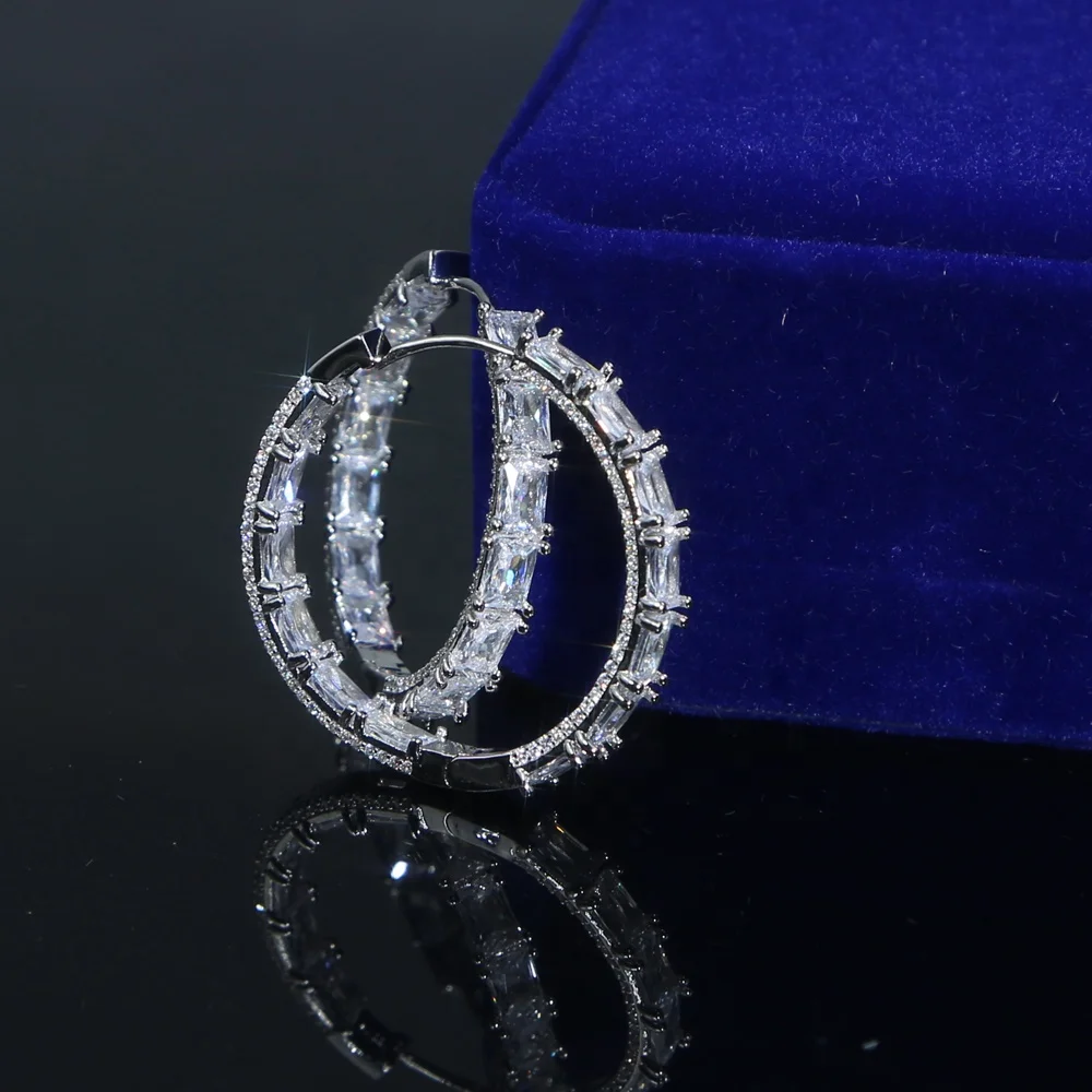 

New arrived square cz paved big large round earrings for lady women fashion 25mm 40mm hoop huggie earring jewelry for wedding