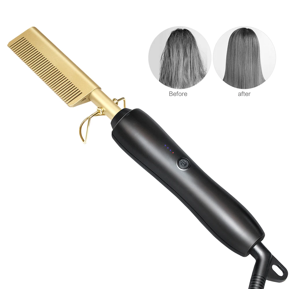 

Shenzhen Beauty Supplier Dual Voltage Copper Ceramic Fast Heat Flat Iron Weave Hot Comb Electric Hair Straightener, Black,gold