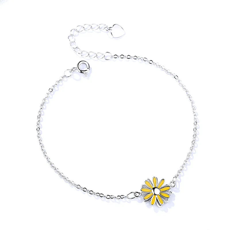 

925 Pure Silver Small Daisy Female Bracelet Korean Version Fresh Sun Flower Student Hand Jewelry Direct Sales Wholesale