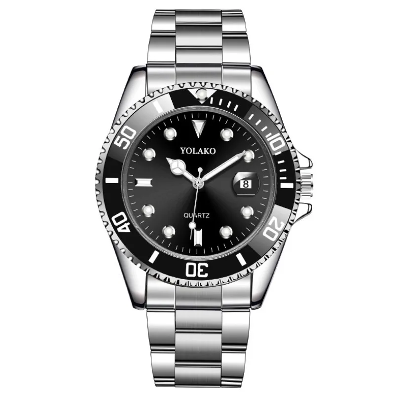 

Yolako Hot Sale Calendar Men's Watch Stainless Steel Band Business Formal Quartz Watch