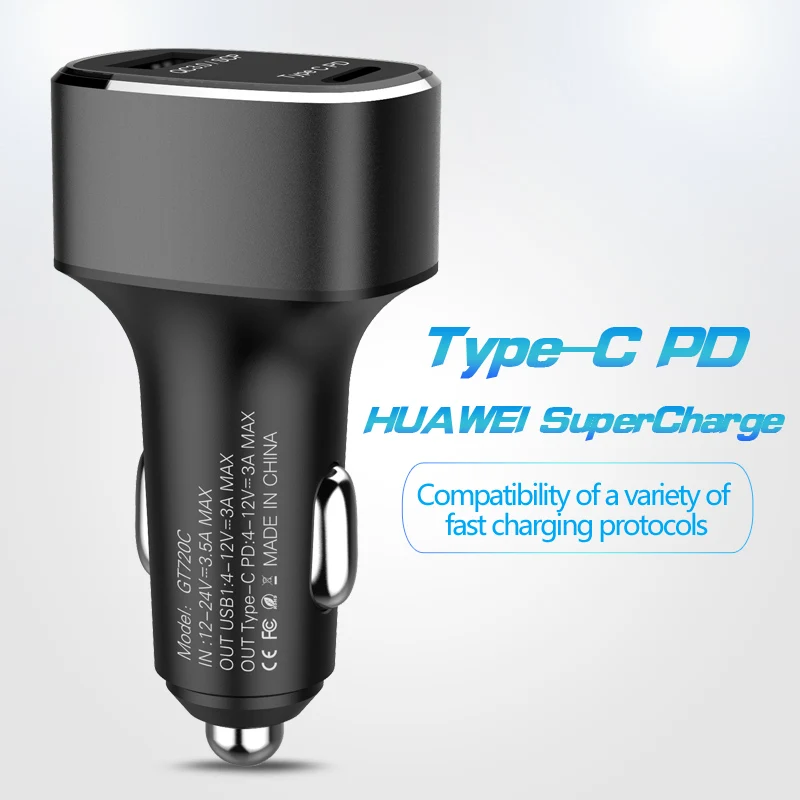 

Quick Charge 3.0 PD Car Charger For Mobile Phone Dual Usb Car Charger Qc 3.0 Fast Charging Adapter Mini Usb Dual Car Charger, Black,tarnish