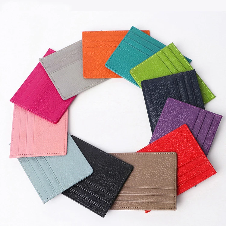 

Free Custom 100% Genuine Cow Leather ID Card Holder Candy Color Bank Credit Card Gift Box Multi Slot Slim Card Case